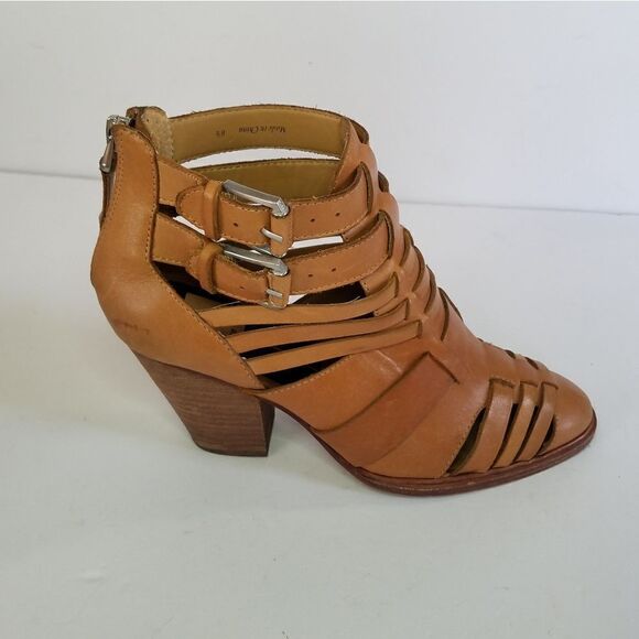 Dolce Vita Anthropologie Tan Brown Leather Helsa Caged Buckle Ankle Bootie 6.5 - Picture 4 of 12